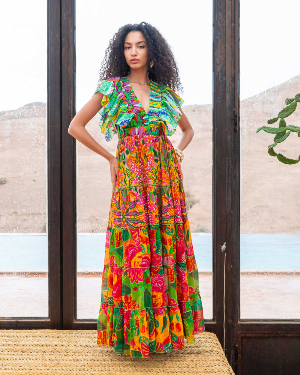 Robe Longue Décolleté V Froncé Hilton - Taille unique 34-38