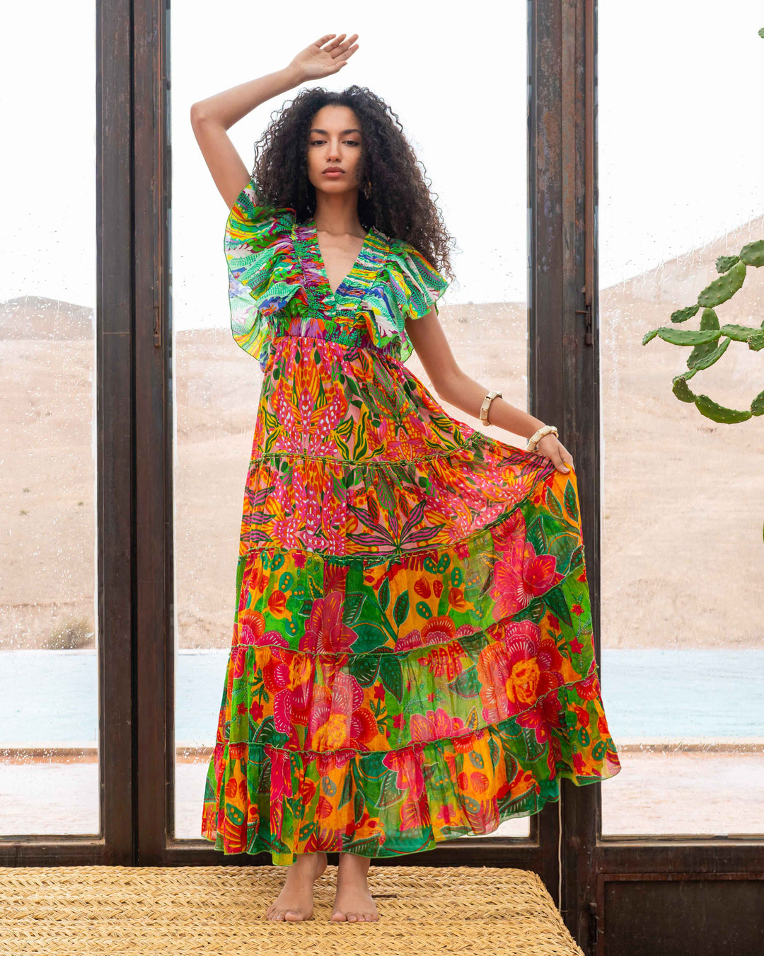 Robe Longue Décolleté V Froncé Hilton - Taille unique 34-38
