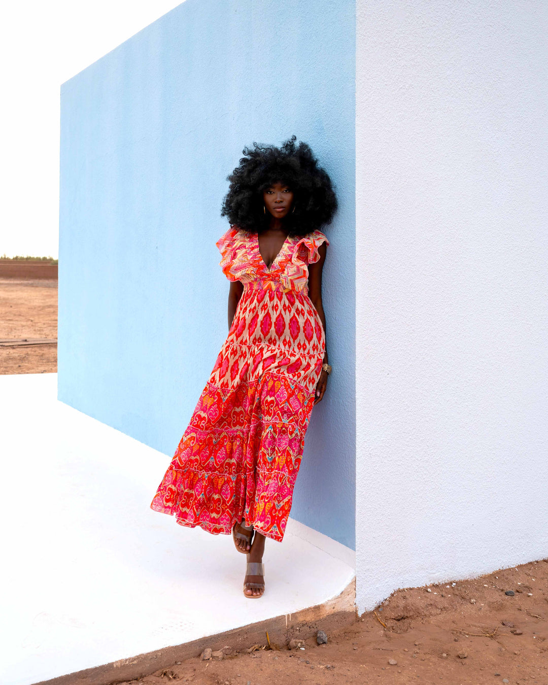 Robe Longue Décolleté V Froncé Hilton - Taille unique 34-38