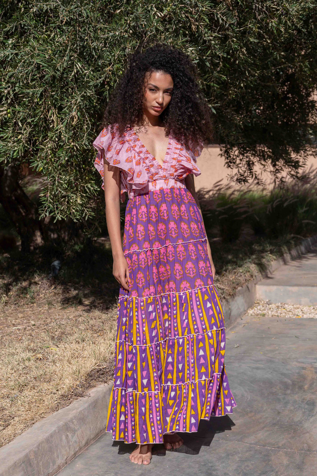 Robe Longue Décolleté V Froncé Hilton - Taille unique 34-38