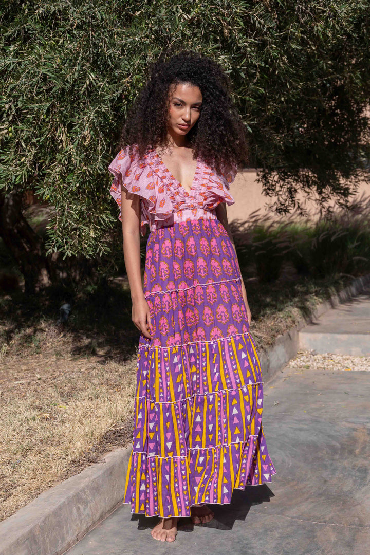 Robe Longue Décolleté V Froncé Hilton - Taille unique 34-38