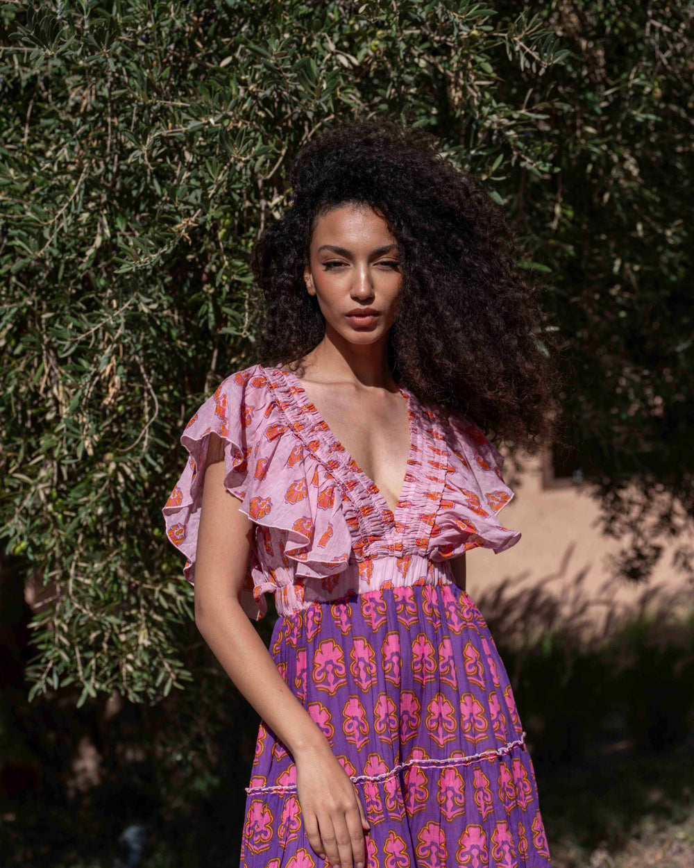 Robe Longue Décolleté V Froncé Hilton - Taille unique 34-38