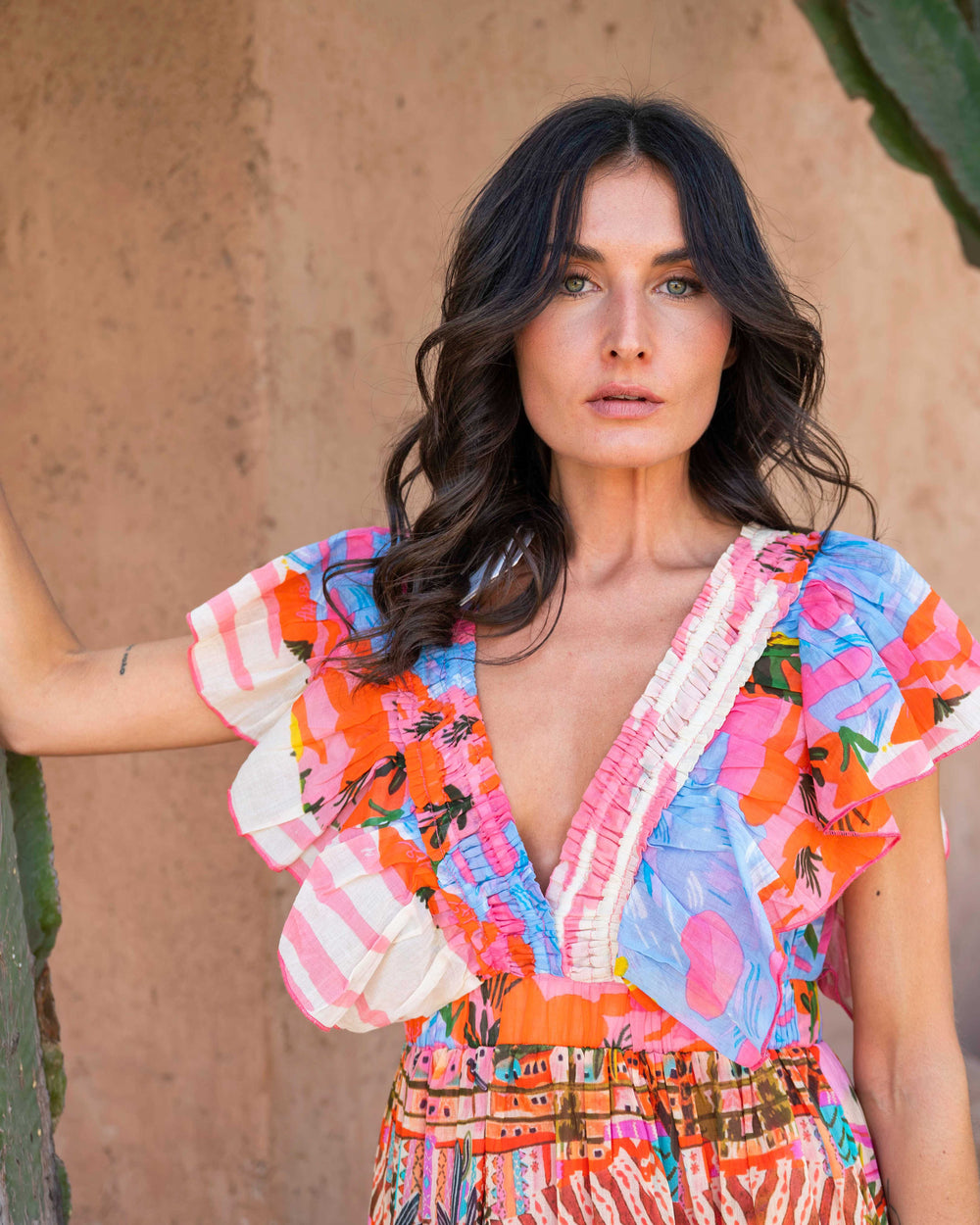 Robe Longue Décolleté V Froncé Hilton - Taille unique 34-38