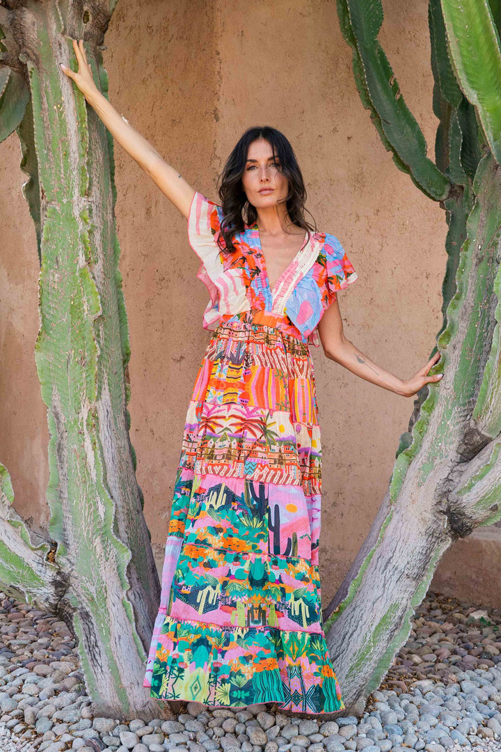 Robe Longue Décolleté V Froncé Hilton - Taille unique 34-38