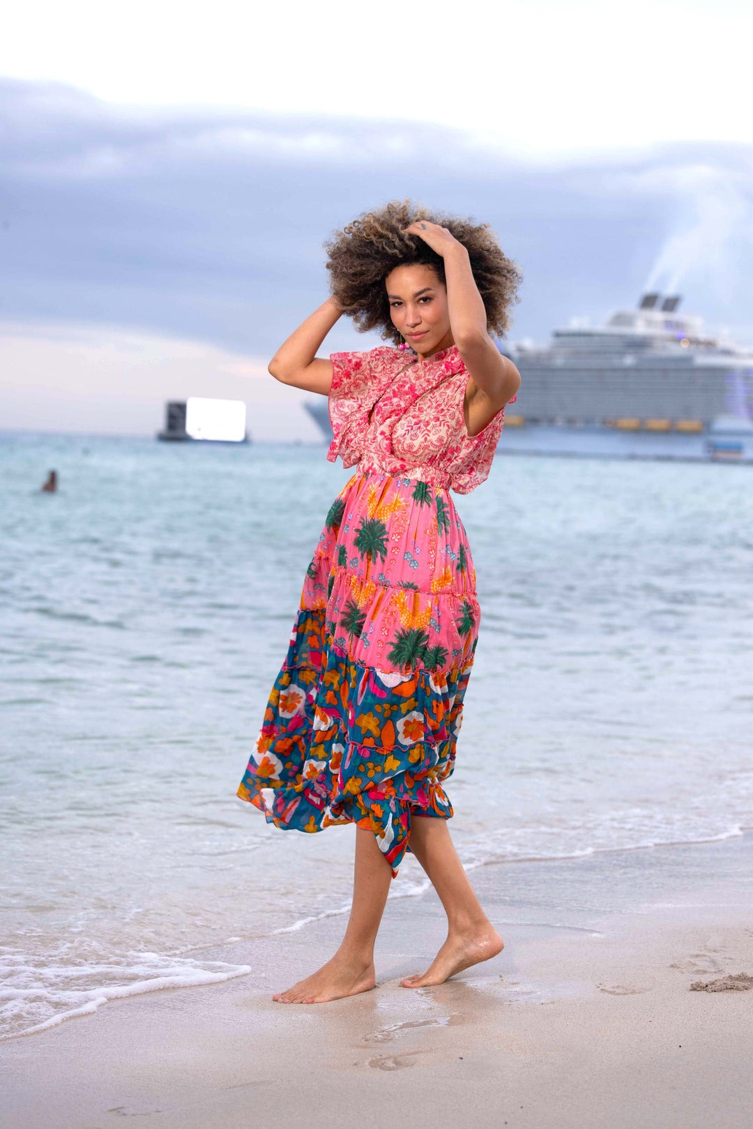 Robe Longue Décolleté V Froncé Hilton - Taille unique 34-38