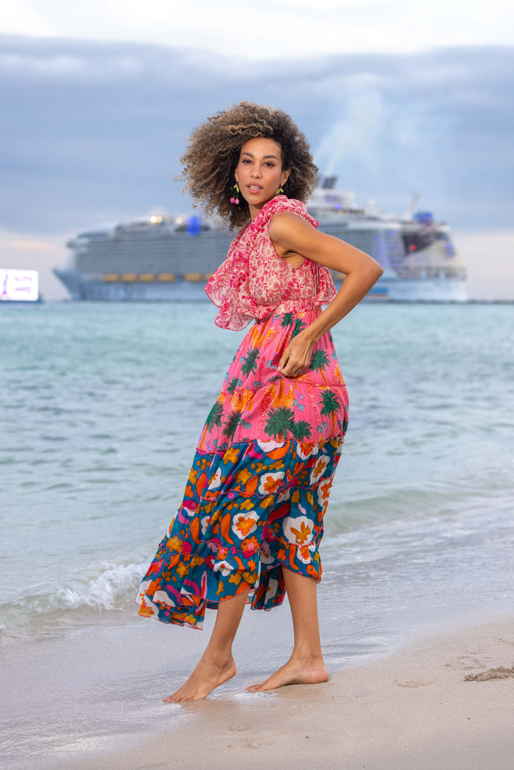 Robe Longue Décolleté V Froncé Hilton - Taille unique 34-38