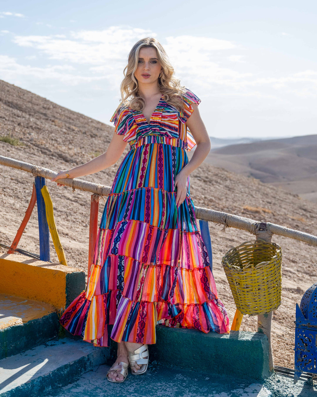 Robe Longue Décolleté V Froncé Hilton - Taille unique 34-38