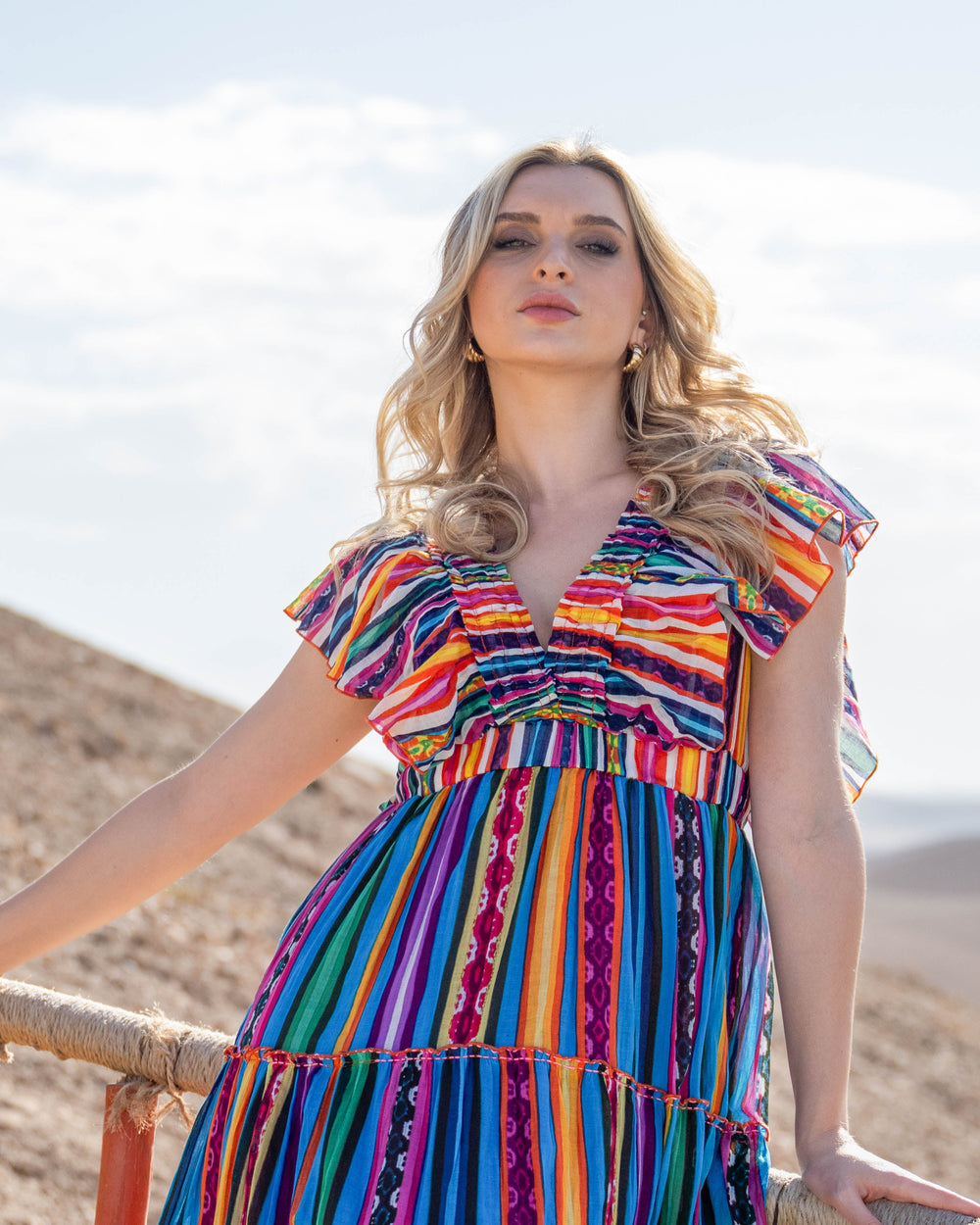 Robe Longue Décolleté V Froncé Hilton - Taille unique 34-38