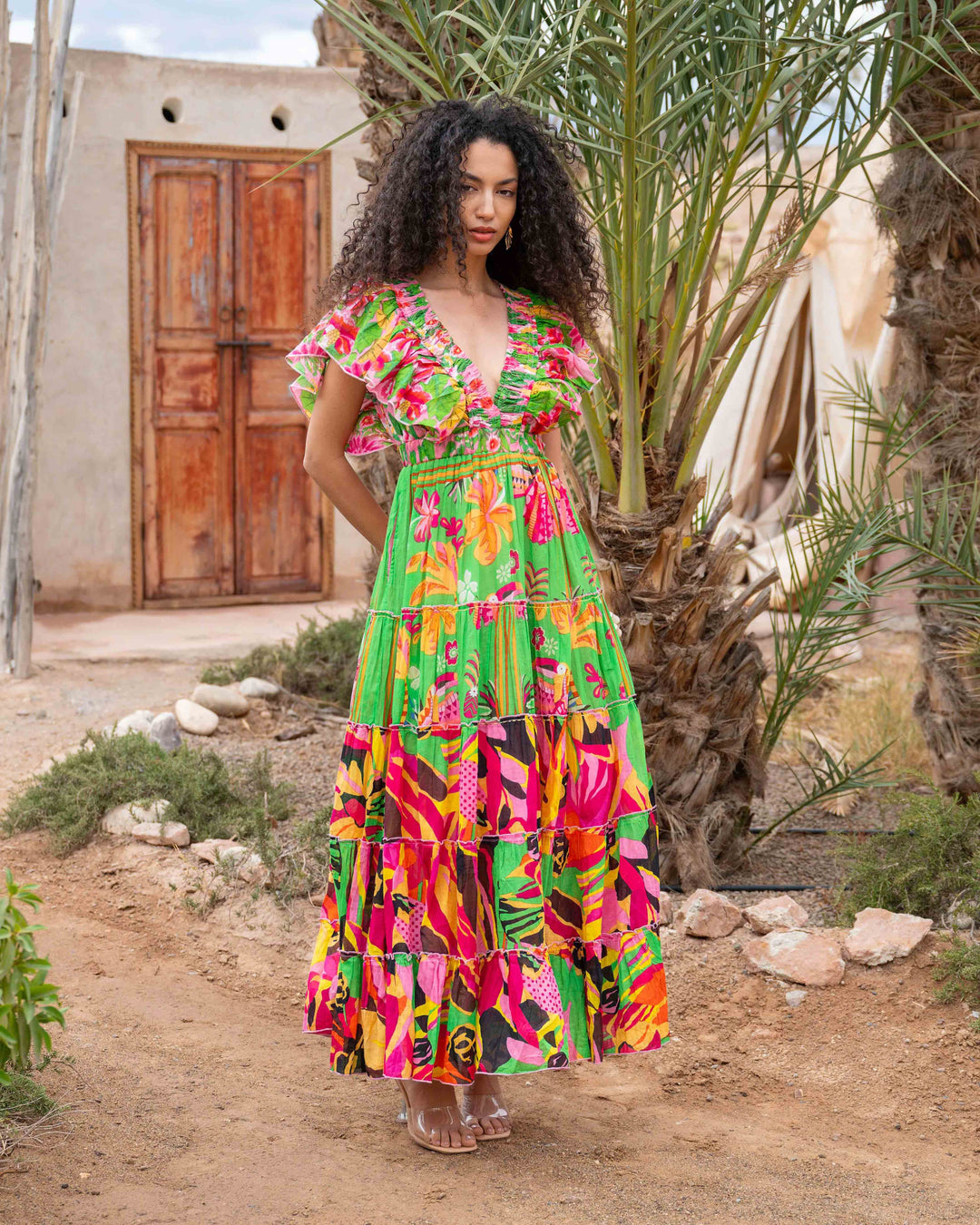 Robe Longue Décolleté V Froncé Hilton - Taille unique 34-38
