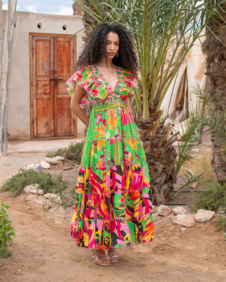 Robe Longue Décolleté V Froncé Hilton - Taille unique 34-38
