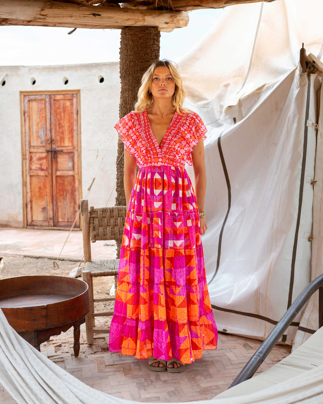 Robe Longue Décolleté V Froncé Hilton - Taille unique 34-38