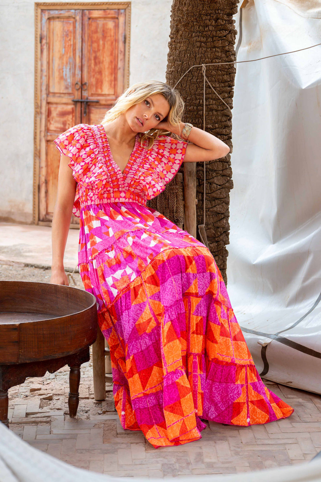 Robe Longue Décolleté V Froncé Hilton - Taille unique 34-38