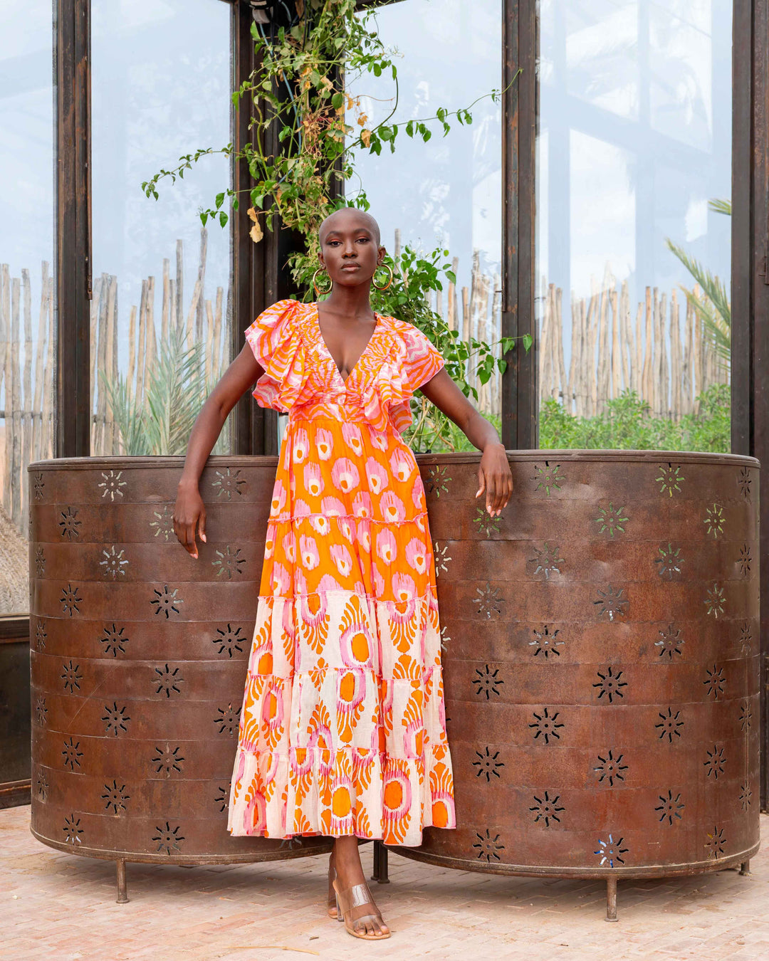 Robe Longue Décolleté V Froncé Hilton - Taille unique 34-38