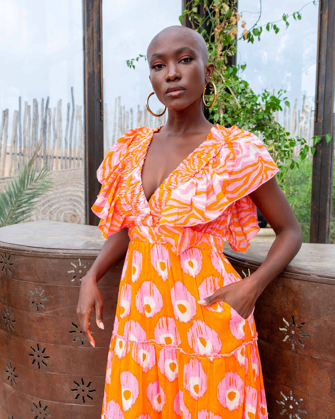 Robe Longue Décolleté V Froncé Hilton - Taille unique 34-38