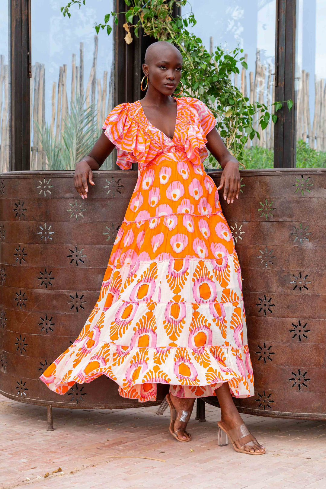 Robe Longue Décolleté V Froncé Hilton - Taille unique 34-38