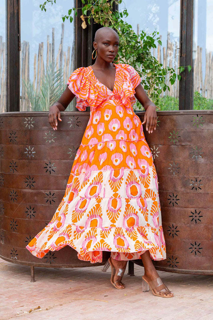 Robe Longue Décolleté V Froncé Hilton - Taille unique 34-38