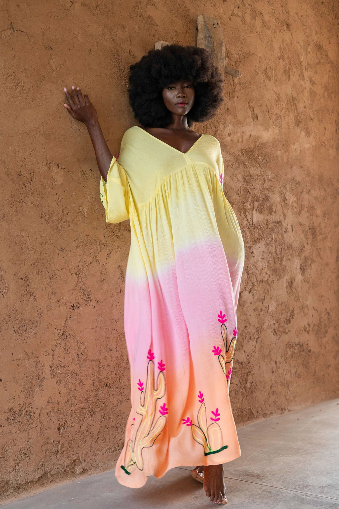 Robe Longue Dégradée Brodée Sultane - Taille unique 36-46