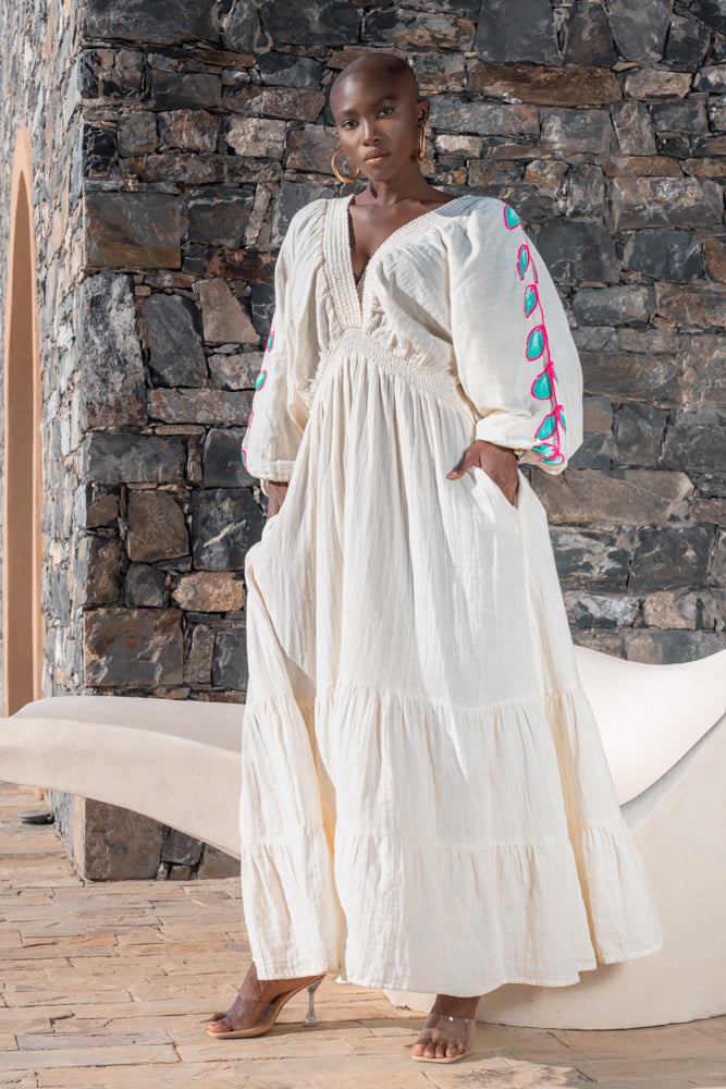 Robe longue Détails brodés Moana - Taille unique: 36 au 42