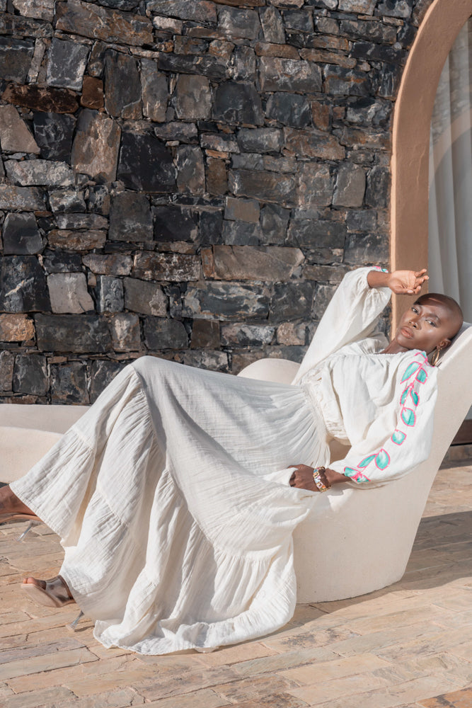Robe longue Détails brodés Moana - Taille unique: 36 au 42