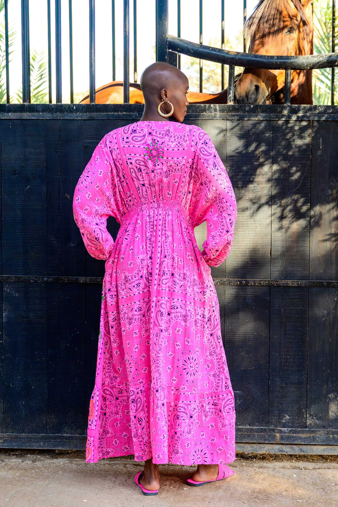 Robe Longue en Lin Col V Beky - Taille unique 36-42 / Rose