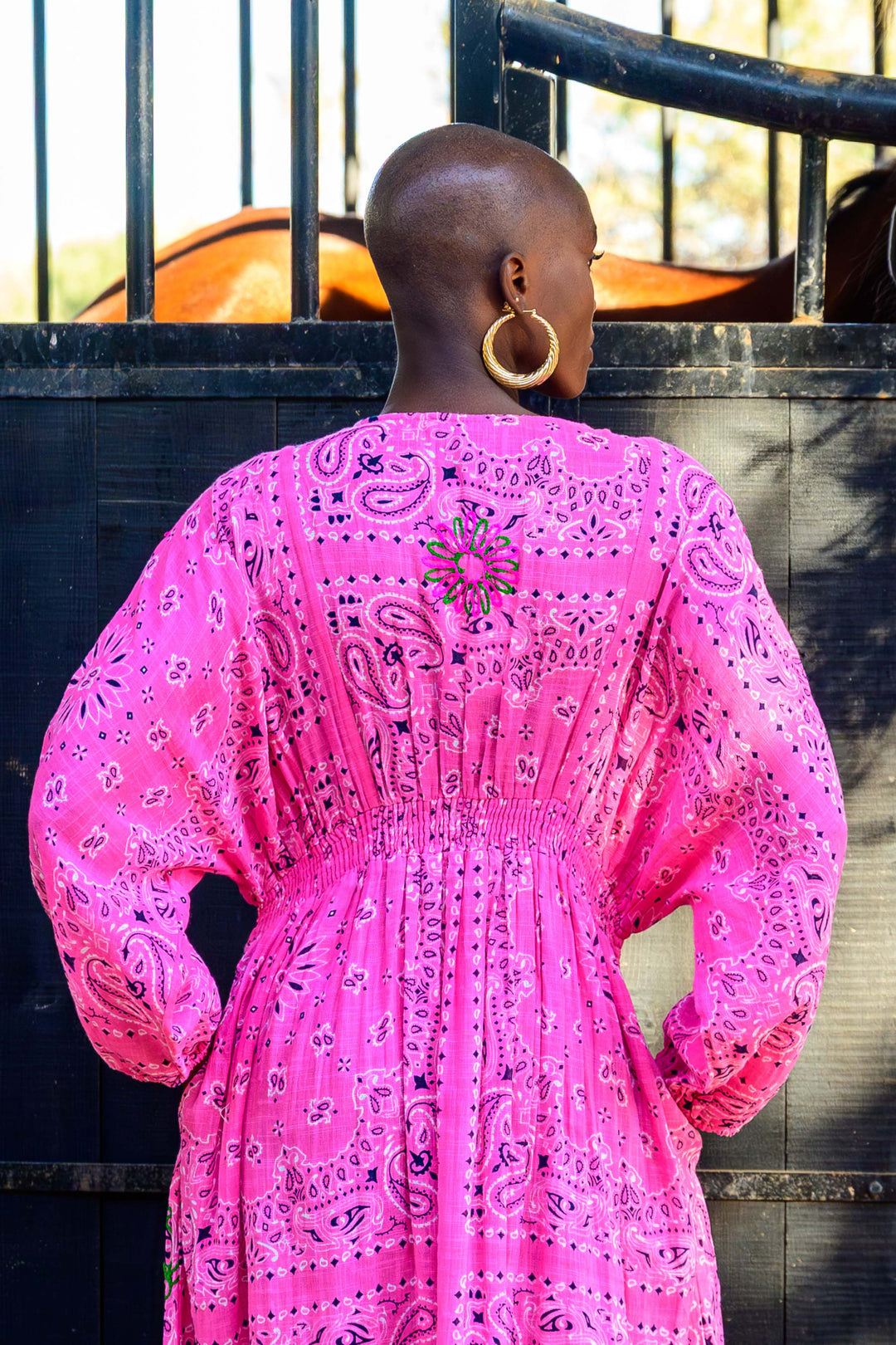 Robe Longue en Lin Col V Beky - Taille unique 36-42 / Rose