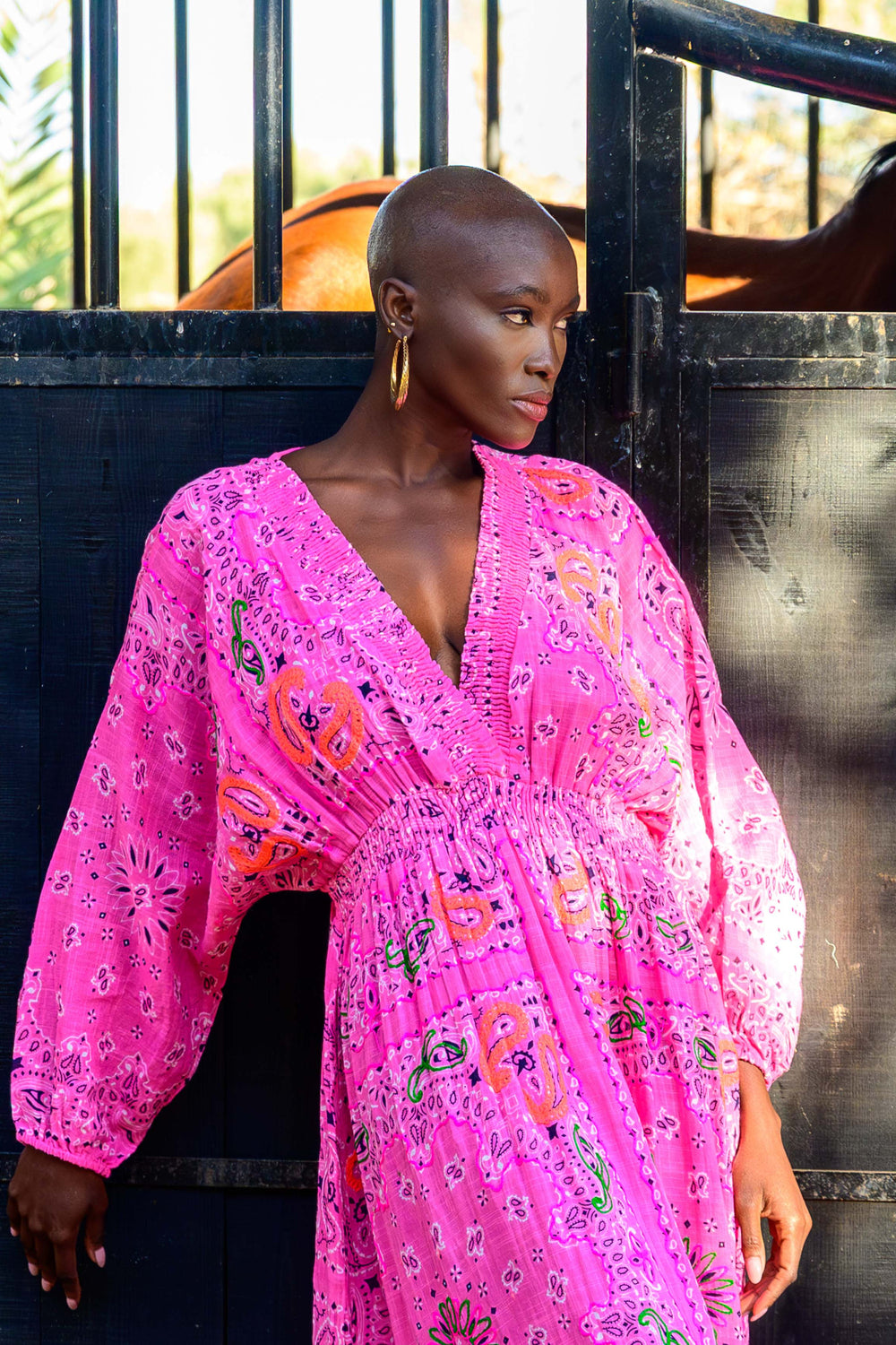 Robe Longue en Lin Col V Beky - Taille unique 36-42 / Rose