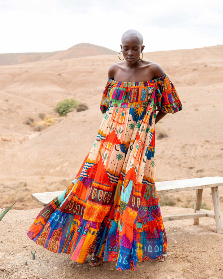 Robe Longue Encolure Bardot Riona - Taille unique 36-50