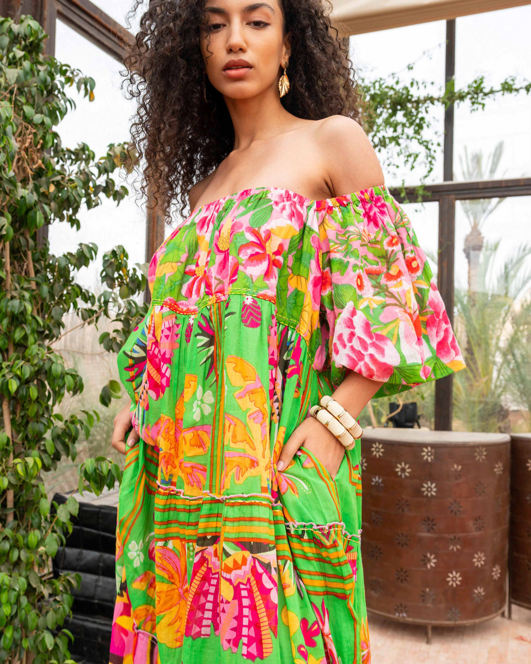 Robe Longue Encolure Bardot Riona - Taille unique 36-50