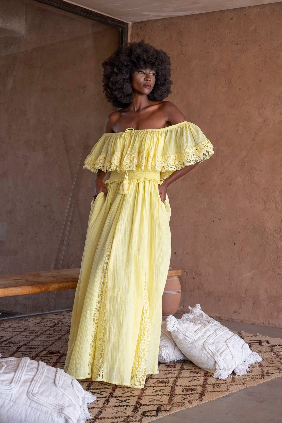 Robe Longue Épaules Dénudées Notche - Taille unique 36-44