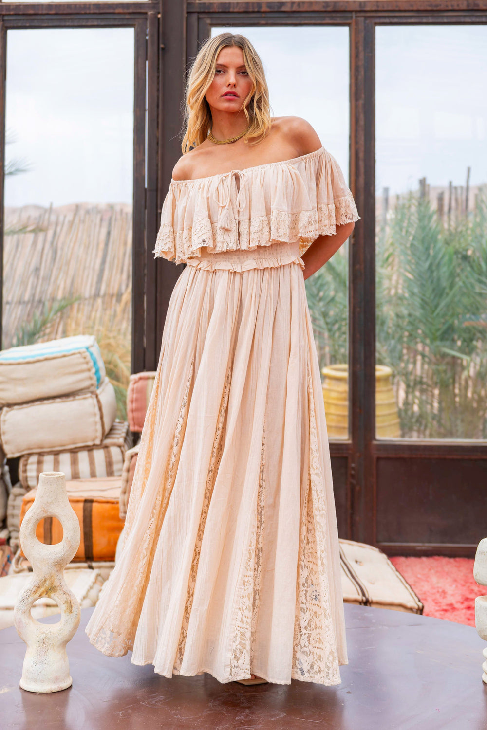 Robe Longue Épaules Dénudées Notche - Taille unique 36-44