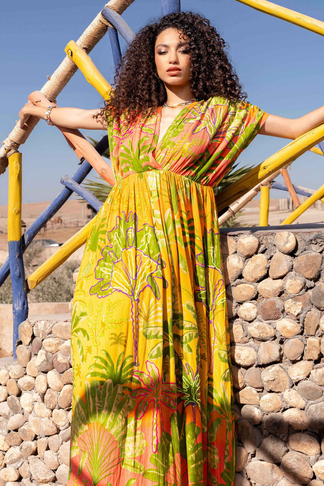 Robe longue imprimé tropical fluide Silver - Taille unique: