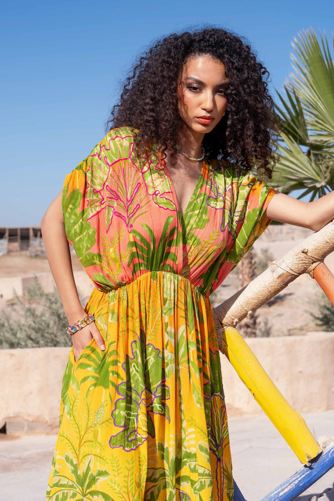 Robe longue imprimé tropical fluide Silver - Taille unique: