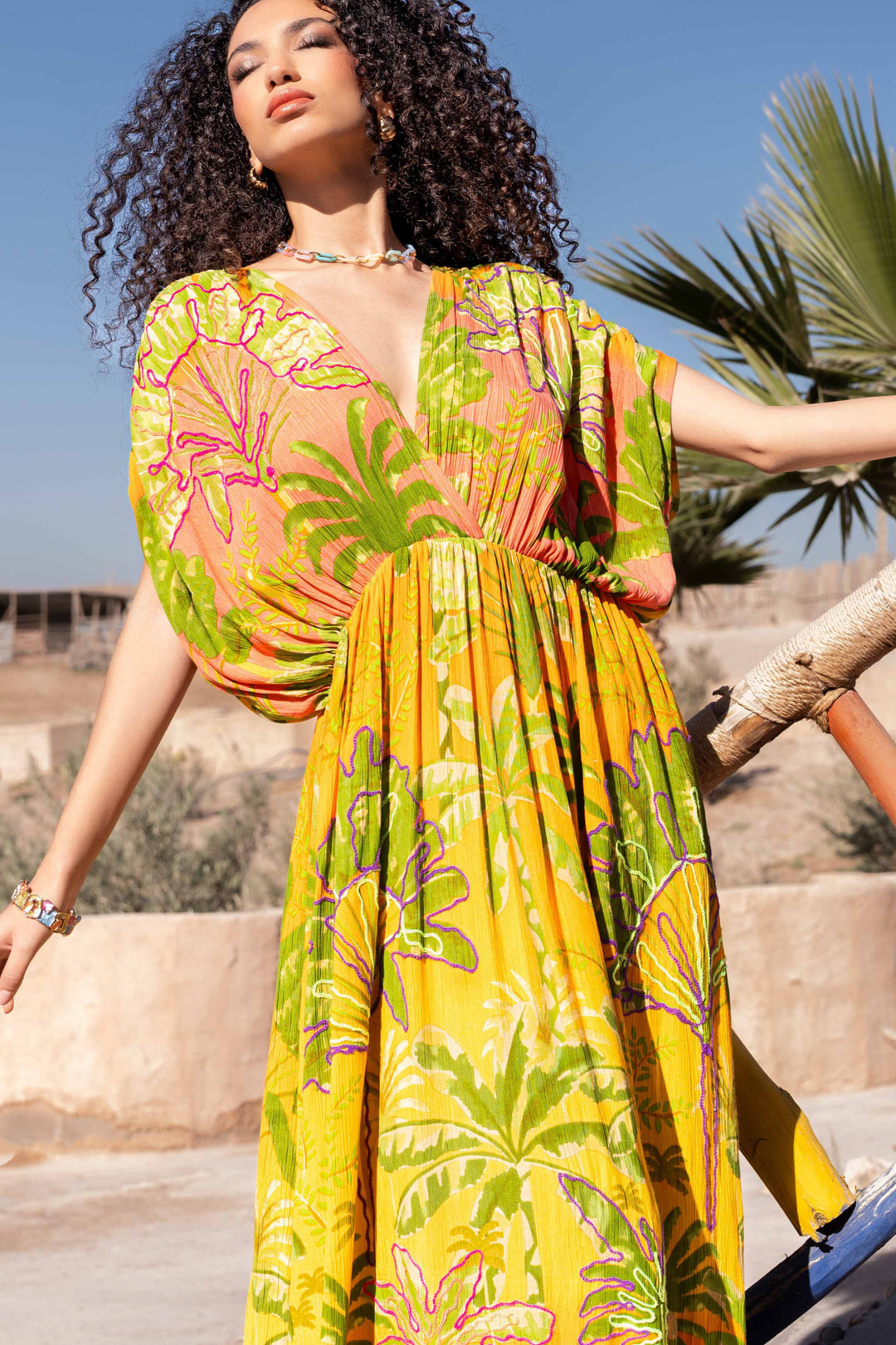 Robe longue imprimé tropical fluide Silver - Taille unique: