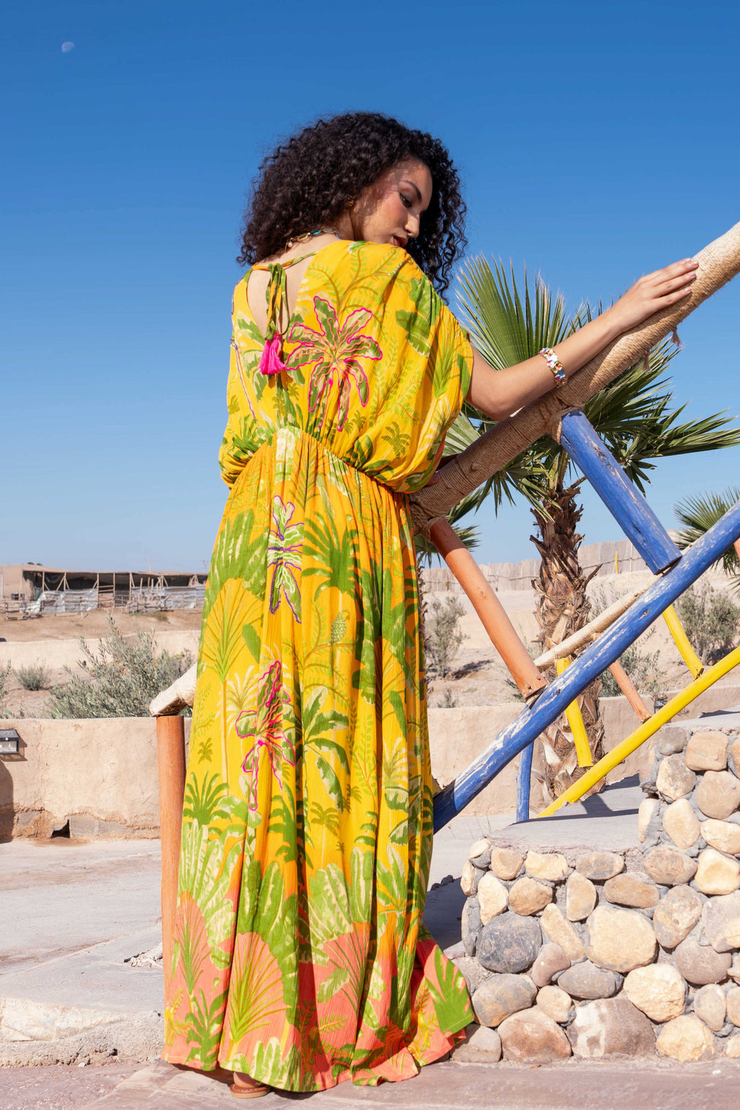 Robe longue imprimé tropical fluide Silver - Taille unique: