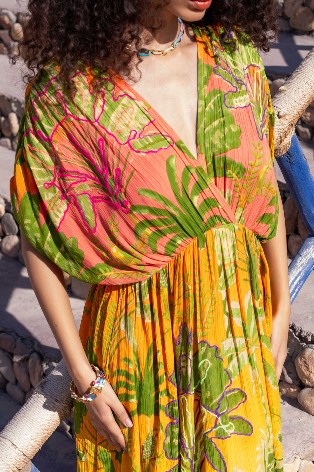 Robe longue imprimé tropical fluide Silver - Taille unique: