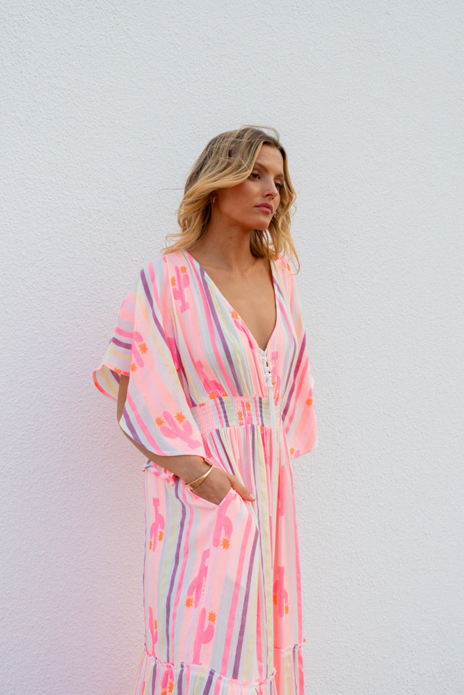 Robe longue imprimée cactus Jotina - Taille unique: 36