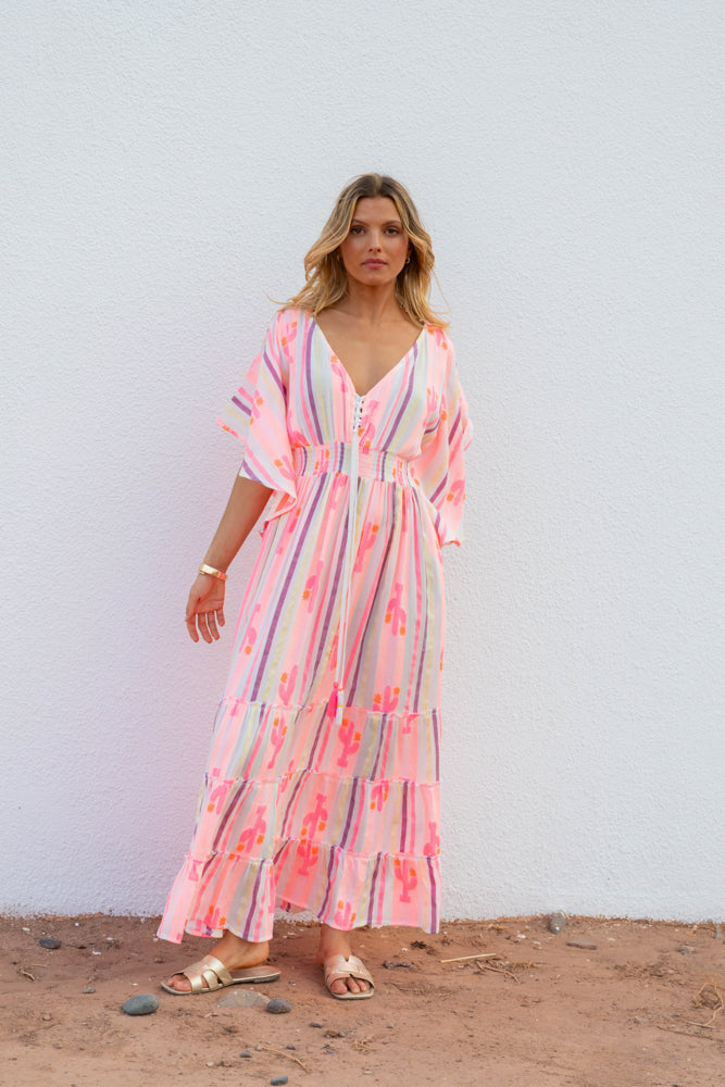 Robe longue imprimée cactus Jotina - Taille unique: 36