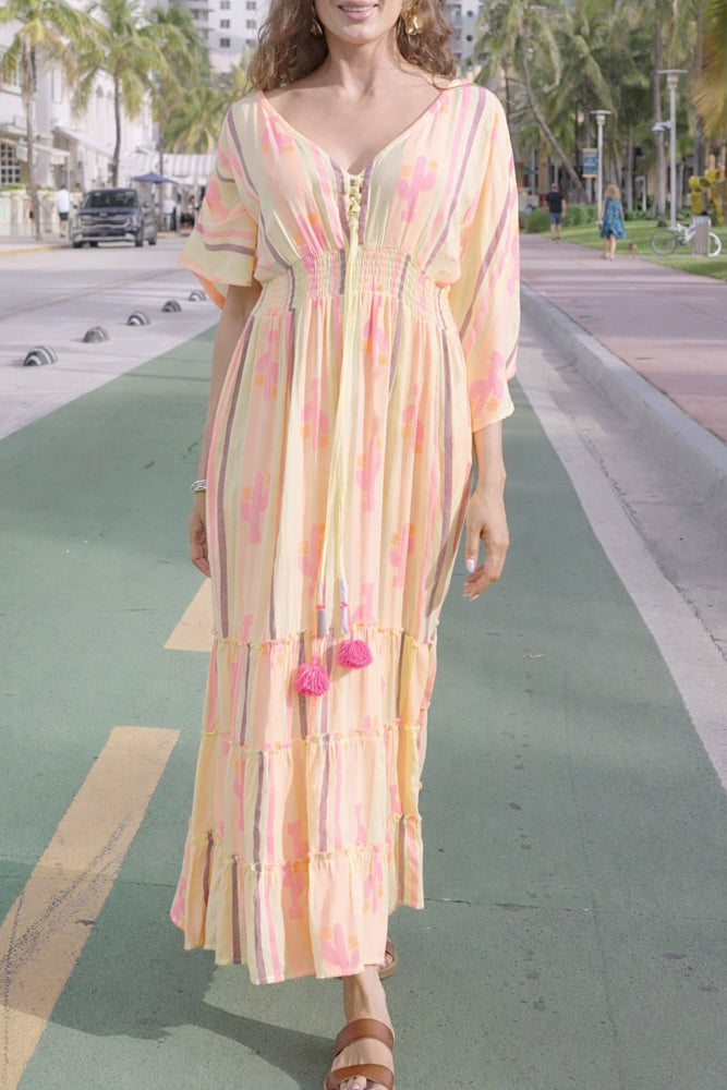 Robe longue imprimée cactus Jotina - Taille unique: 36