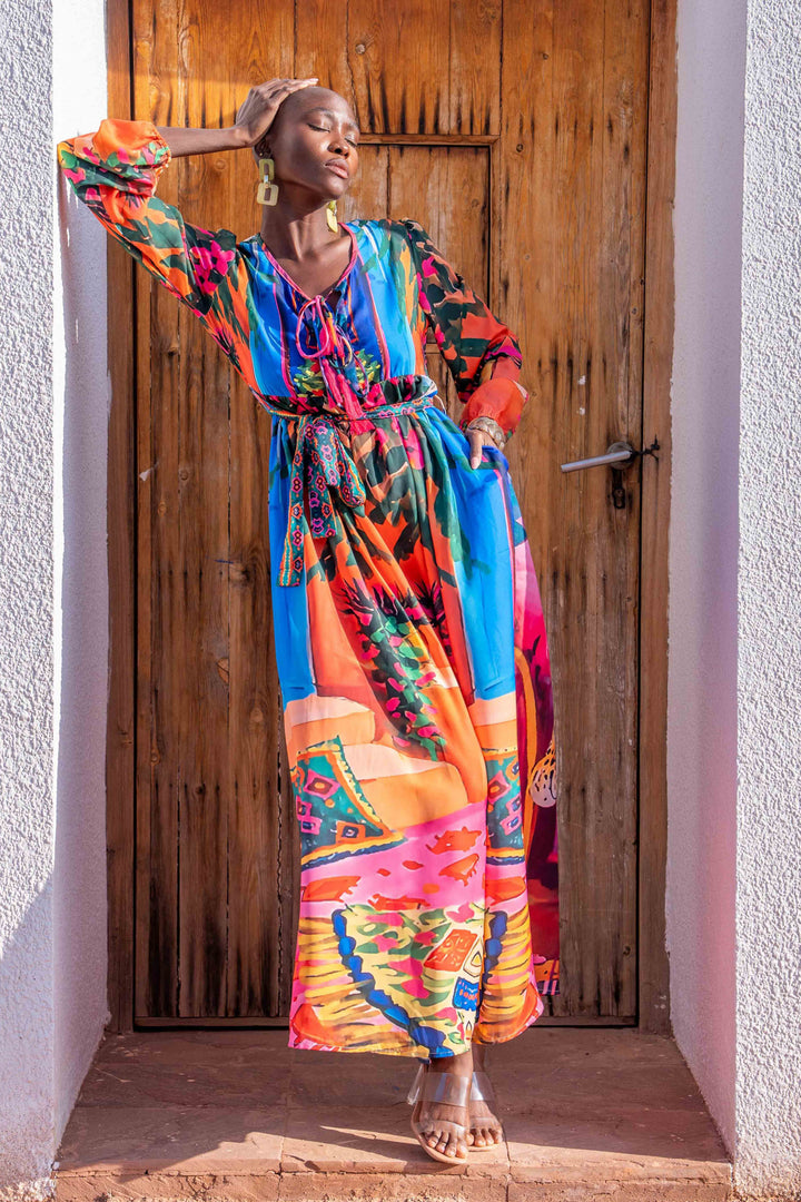 Robe Longue Imprimée Ceinturée Saya - Robes
