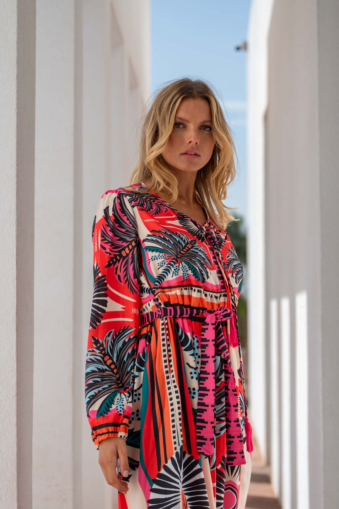 Robe Longue Imprimée Ceinturée Saya - Robes