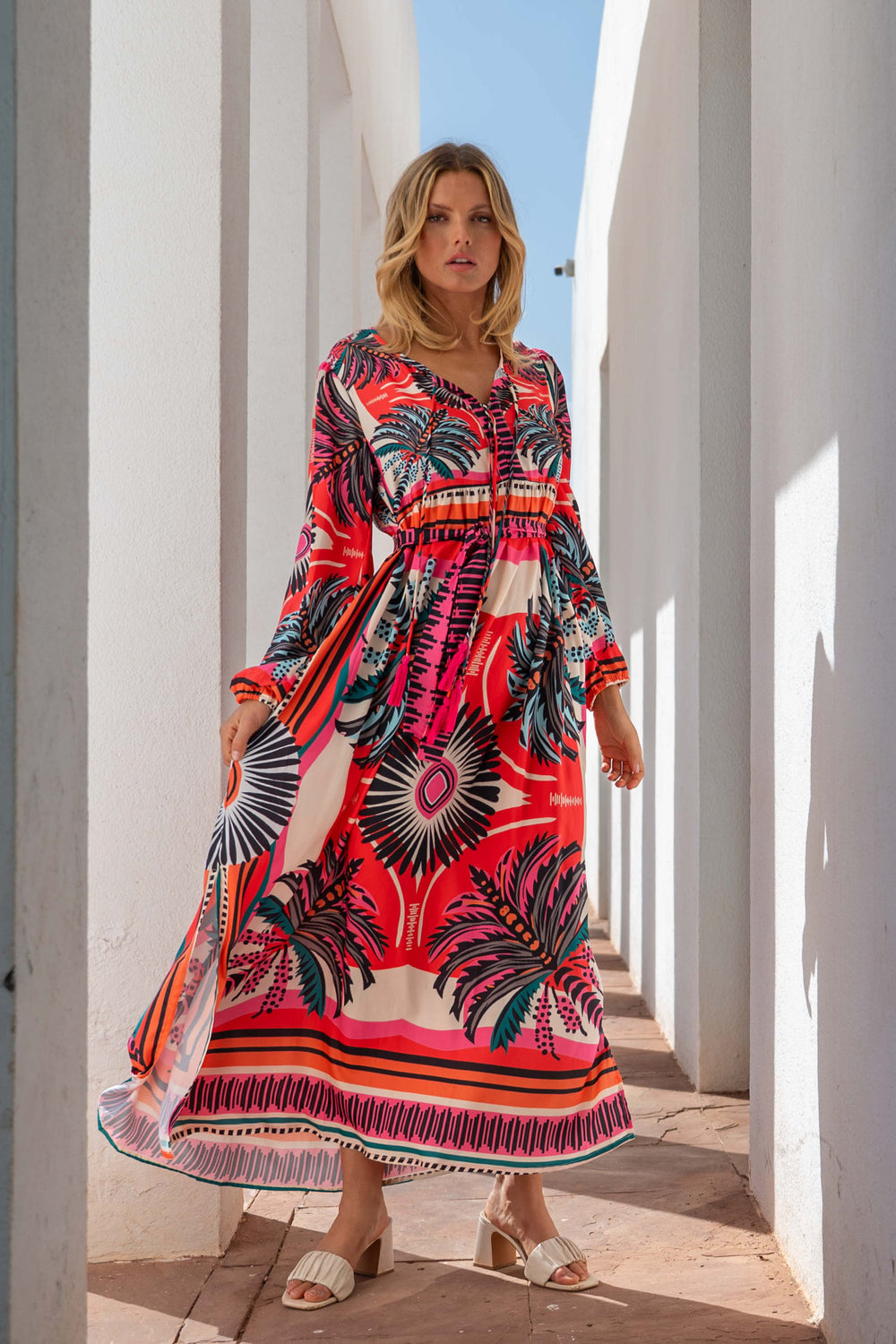 Robe Longue Imprimée Ceinturée Saya - Robes