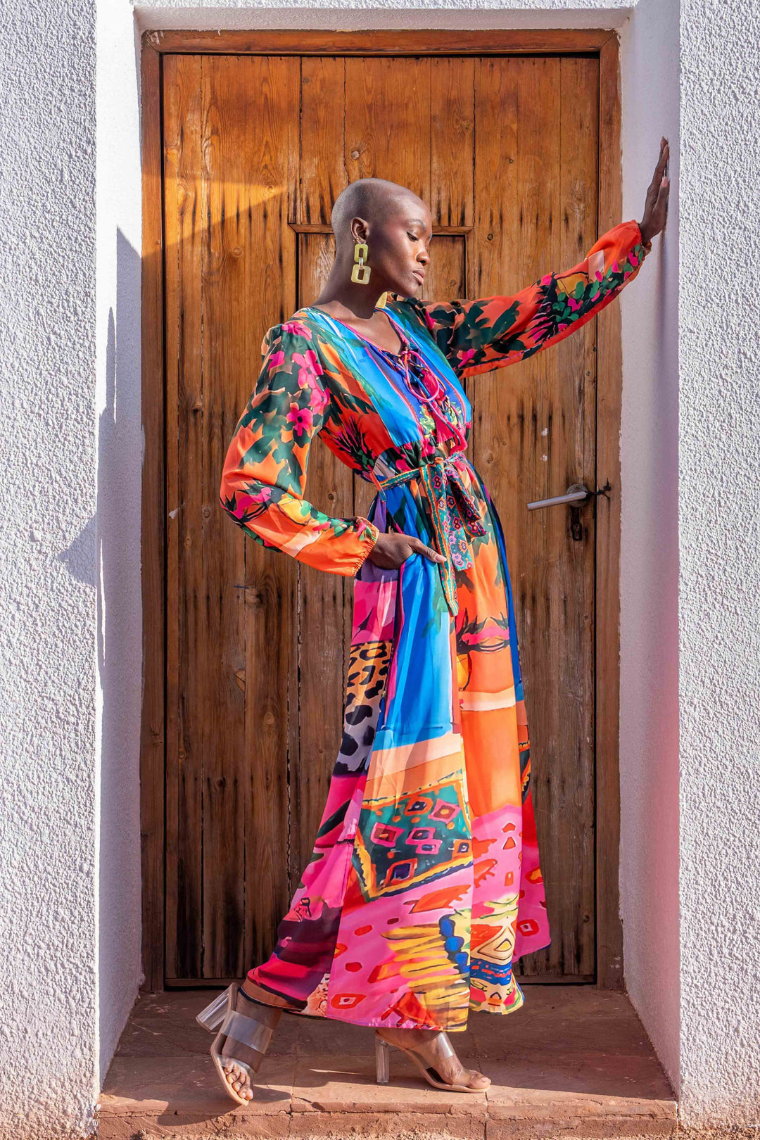 Robe Longue Imprimée Ceinturée Saya - Robes