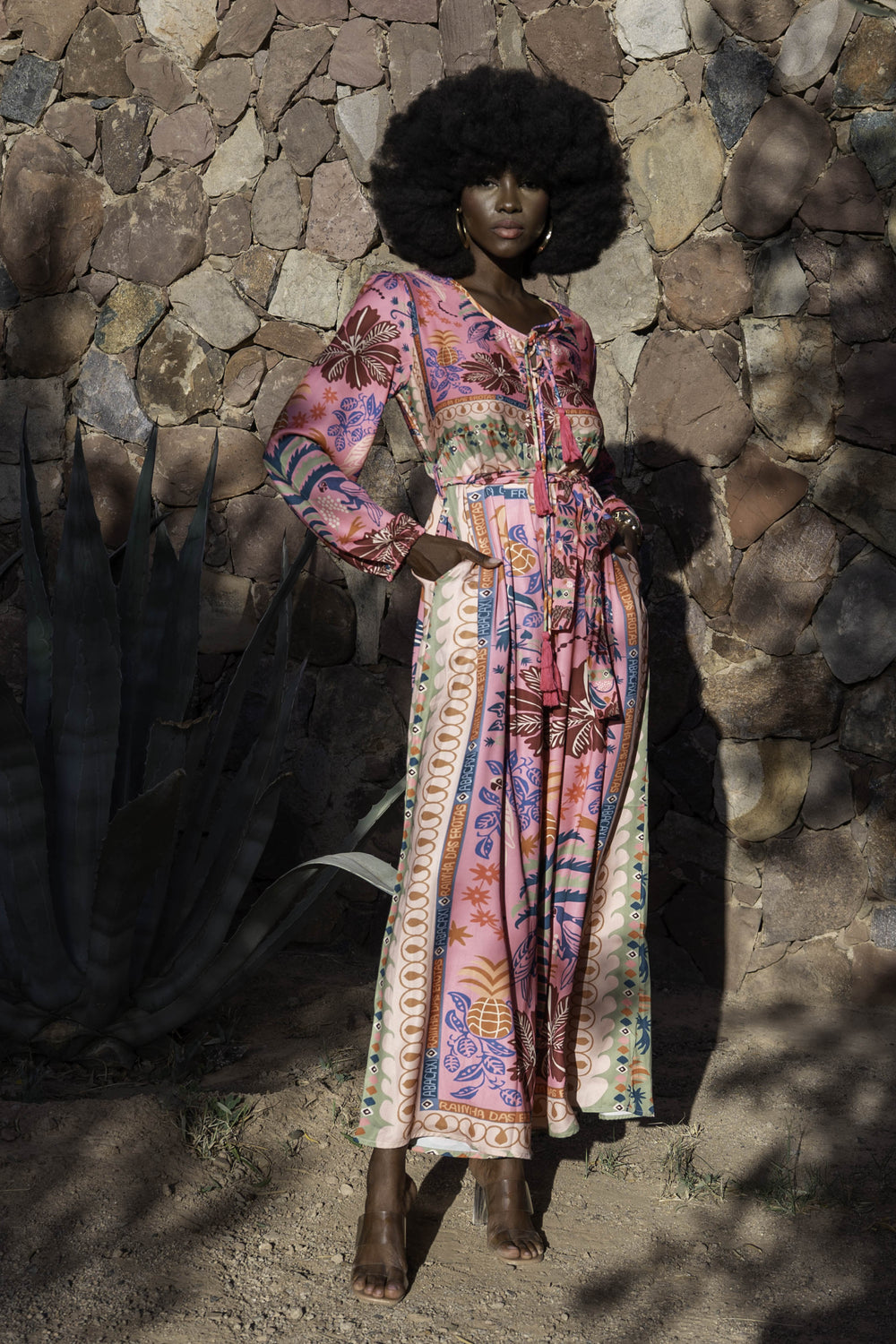 Robe Longue Imprimée Ceinturée Saya - Robes