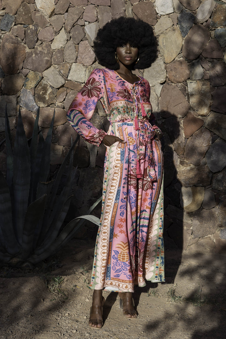 Robe Longue Imprimée Ceinturée Saya - Robes