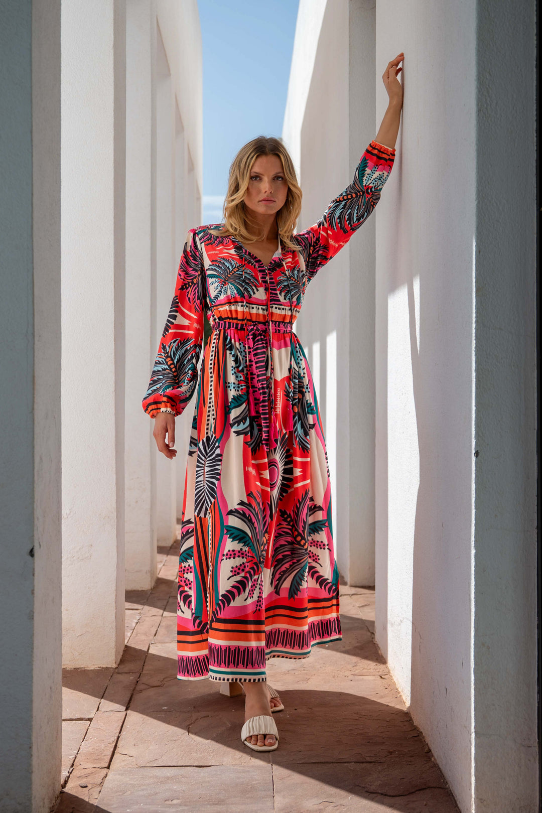 Robe Longue Imprimée Ceinturée Saya - Robes