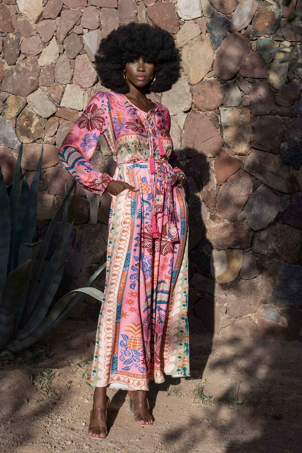 Robe Longue Imprimée Ceinturée Saya - Robes