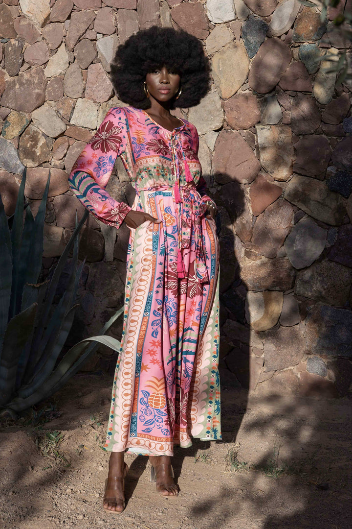 Robe Longue Imprimée Ceinturée Saya - Robes