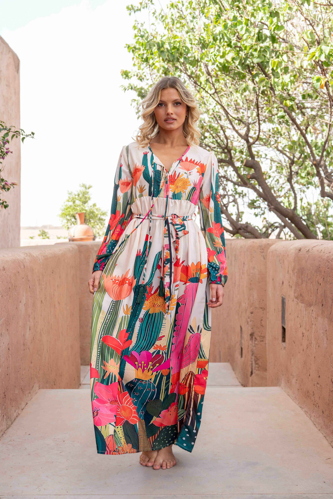 Robe Longue Imprimée Ceinturée Saya - Robes