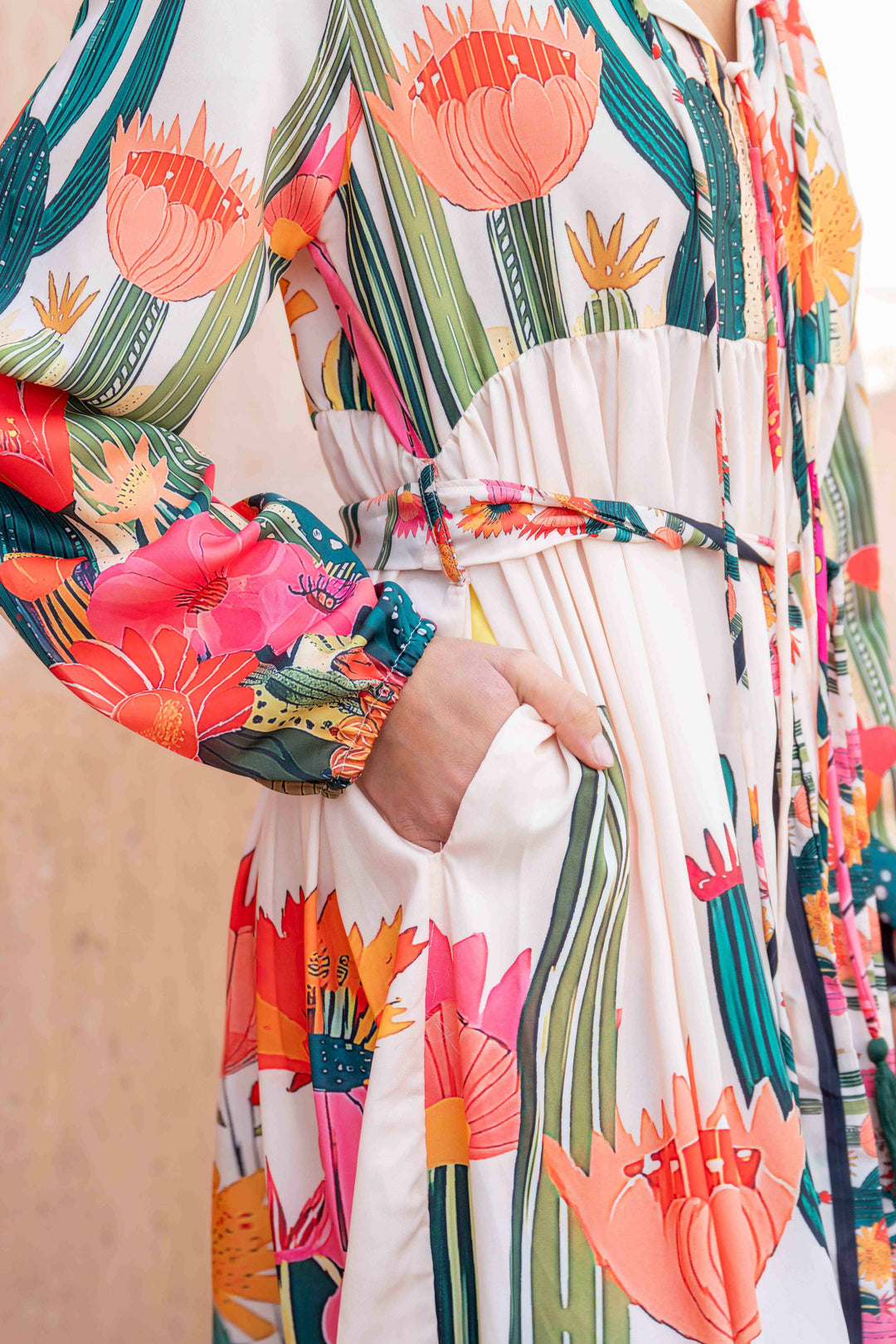 Robe Longue Imprimée Ceinturée Saya - Robes