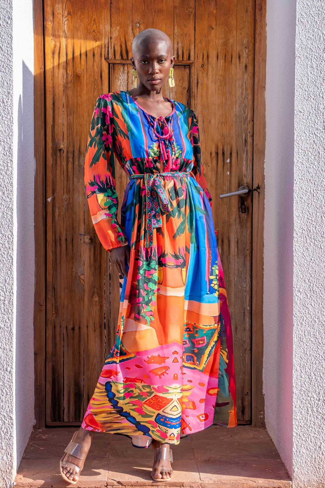 Robe Longue Imprimée Ceinturée Saya - Robes